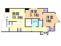 ウエリスアーバン円山 2LDKの間取図画像