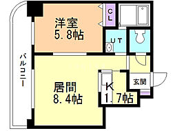 メトロサイド大通 1LDKの間取図画像