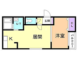 サン・リビエール 1LDKの間取図画像