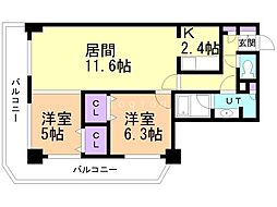 PRIMEURBAN札幌リバーフロント 2LDKの間取図画像