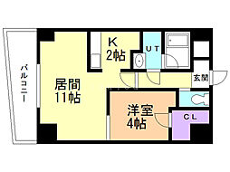 日宝ノール山鼻 1LDKの間取図画像