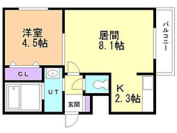 ルピナス宮の森 1LDKの間取図画像