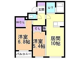 ウエリスアーバン円山北3条 2LDKの間取図画像