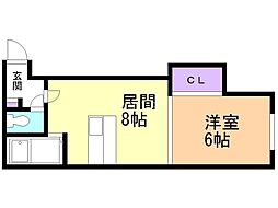 SS・ビル3 1LDKの間取図画像