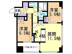 ラフィネタワー札幌南3条 2LDKの間取図画像