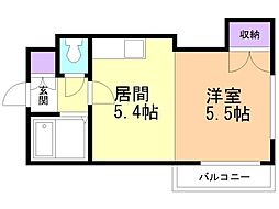 プレサント南2西19 1DKの間取図画像