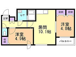 トレヴェンティ美術館西 2LDKの間取図画像