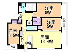 レジディア南一条イースト 3LDKの間取図画像