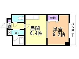 ターフサイド桑園 1DKの間取図画像