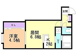 プチパレ 1LDKの間取図画像
