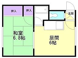 タイガーマンション 1DKの間取図画像