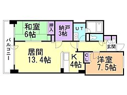 セザール旭ケ丘 2SLDKの間取図画像
