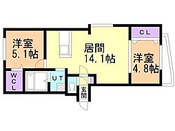 ブランシャール西11丁目 2LDKの間取図画像