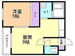 グランディール南五条 1LDKの間取図画像