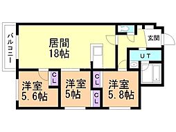 札幌市中央区南二十条西9丁目マンション 3LDKの間取図画像