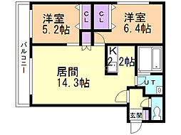 マルシェアンサンブル 2LDKの間取図画像