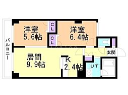 COMFORIA北三条 2LDKの間取図画像