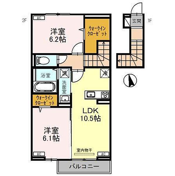 D-ROOM醒 202｜群馬県伊勢崎市南千木町(賃貸アパート2LDK・2階・59.57㎡)の写真 その2