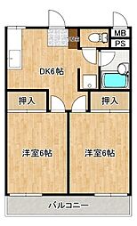 メゾン渡辺 2階2DKの間取り