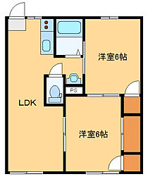 マロンハイツB 2LDKの間取図画像