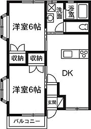 協和コーポ赤堀第3号棟 2DKの間取図画像