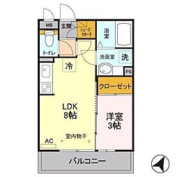 アンフルール 1LDKの間取図画像