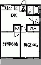 アカギ第1ハイツ 2DKの間取図画像