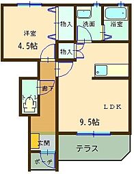 パルティールB 1LDKの間取図画像