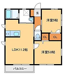 レジデンスみなみK 2LDKの間取図画像