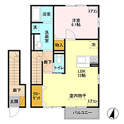 エヌ・ハーレーB 1LDKの間取図画像