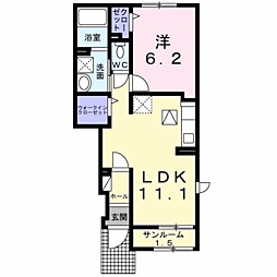 ニュー平和荘B 1LDKの間取図画像