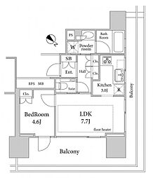 ウェリスタワー愛宕虎ノ門 1LDKの間取図画像