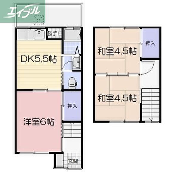 岡山県岡山市南区芳泉4丁目(賃貸タウンハウス3DK・1階・55.04㎡)の写真 その2