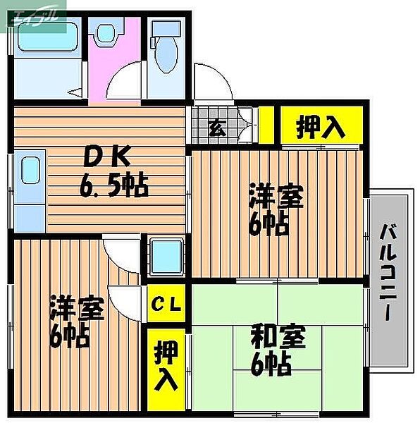 岡山県岡山市北区西古松西町(賃貸アパート3DK・2階・53.59㎡)の写真 その2