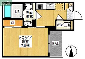 岡山県岡山市北区上中野2丁目（賃貸アパート1K・2階・25.84㎡） その2