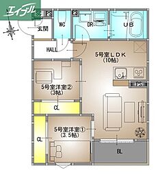 岡山電気軌道清輝橋線 清輝橋駅 徒歩13分の賃貸アパート 1階2LDKの間取り