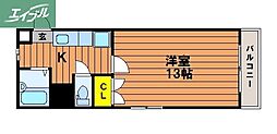 フォレスト東古松 1Kの間取図画像