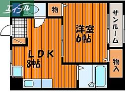 大学町マンション 1LDKの間取図画像