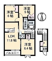 JR山陽本線 高島駅 徒歩26分の賃貸アパート 2階3LDKの間取り