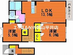 吉田荘 2LDKの間取図画像