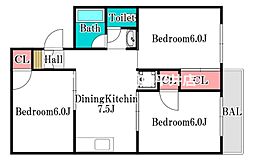 ガーデンハイツ湊 3DKの間取図画像