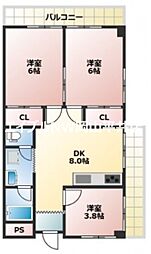 パークヒルズ豊成 3DKの間取図画像