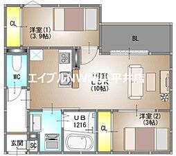 岡山市中区小橋町1丁目アパート 2LDKの間取図画像