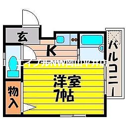 JR山陽本線 西川原駅 徒歩27分の賃貸マンション 3階1Kの間取り