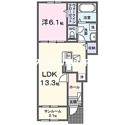 JR赤穂線 西大寺駅 徒歩11分の賃貸アパート 1階1LDKの間取り