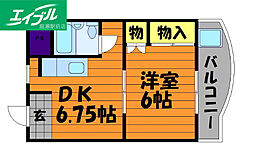 倉敷サンコーポ 1DKの間取図画像