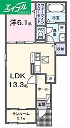 エスポワール昴B 1LDKの間取図画像