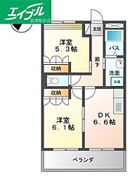 パピヨン 2DKの間取図画像