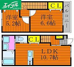 カーサアンフルール 2LDKの間取図画像