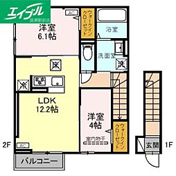 カーサ旭町 2LDKの間取図画像